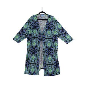 Koret Womens Open Front Long Kimono Jacket 2X Black Blue Green Floral